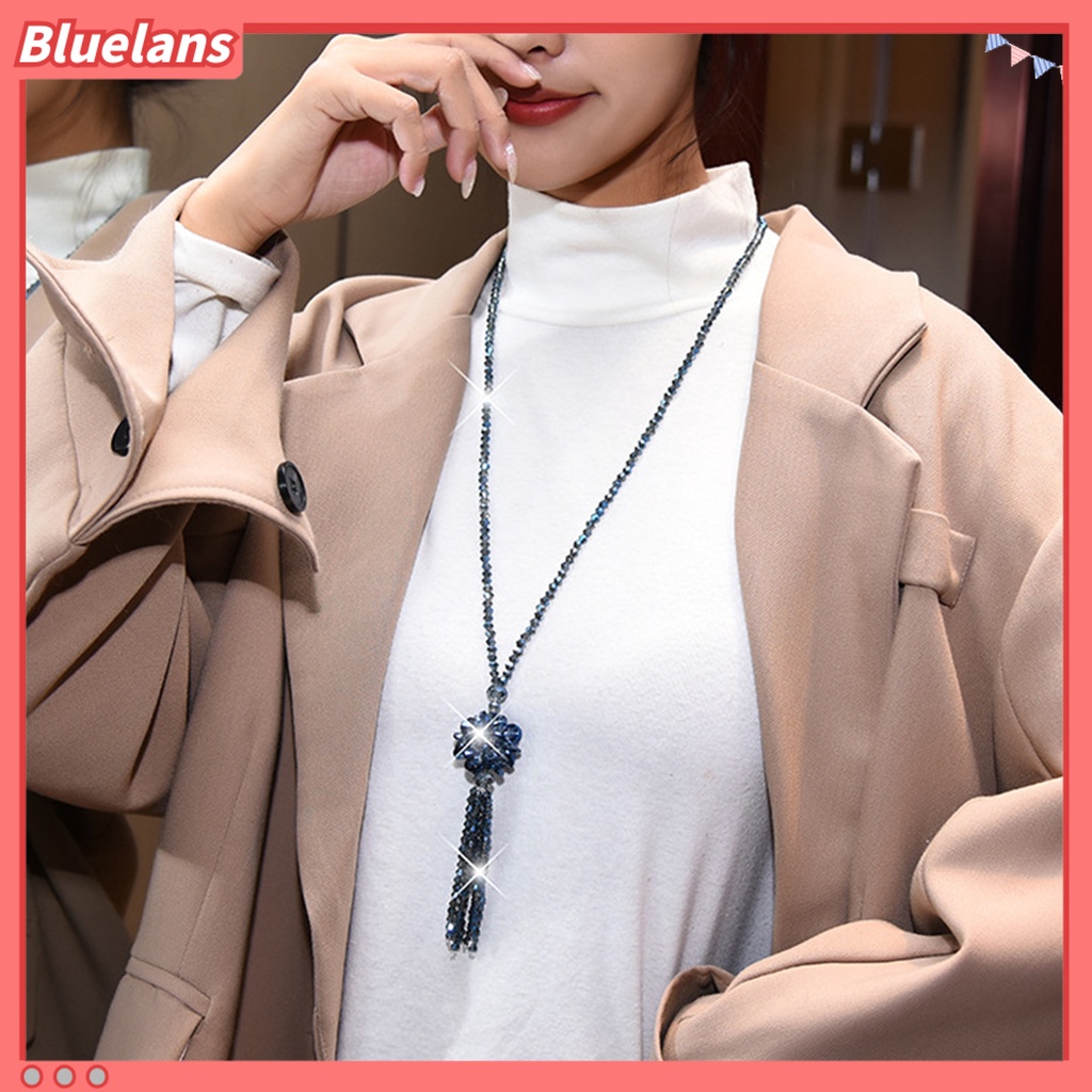 [BLS] Kristal Imitasi Kalung Disimpul Manik-Manik Rumbai Panjang Mengkilap Semua Pertandingan Baik Gloss Wanita Panjang Liontin Sweater Kalung Perhiasan Hadiah