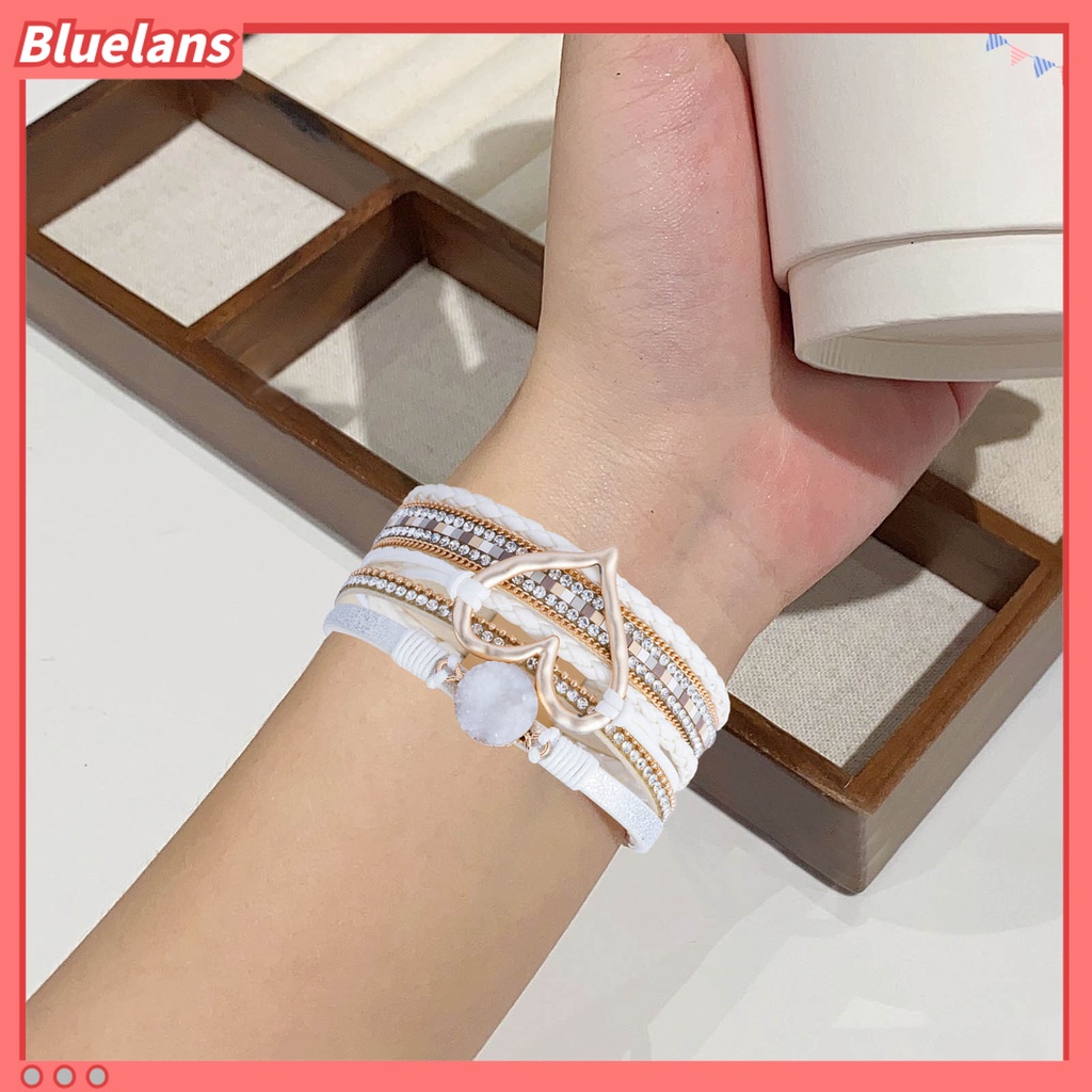 [BLS] Wanita Gelang Kulit Imitasi Cinta Hati Pesona Multi-layer Bohemia Resin Batu Hadiah Dikepang Punk Gadis Manset Bangle Fashion Perhiasan