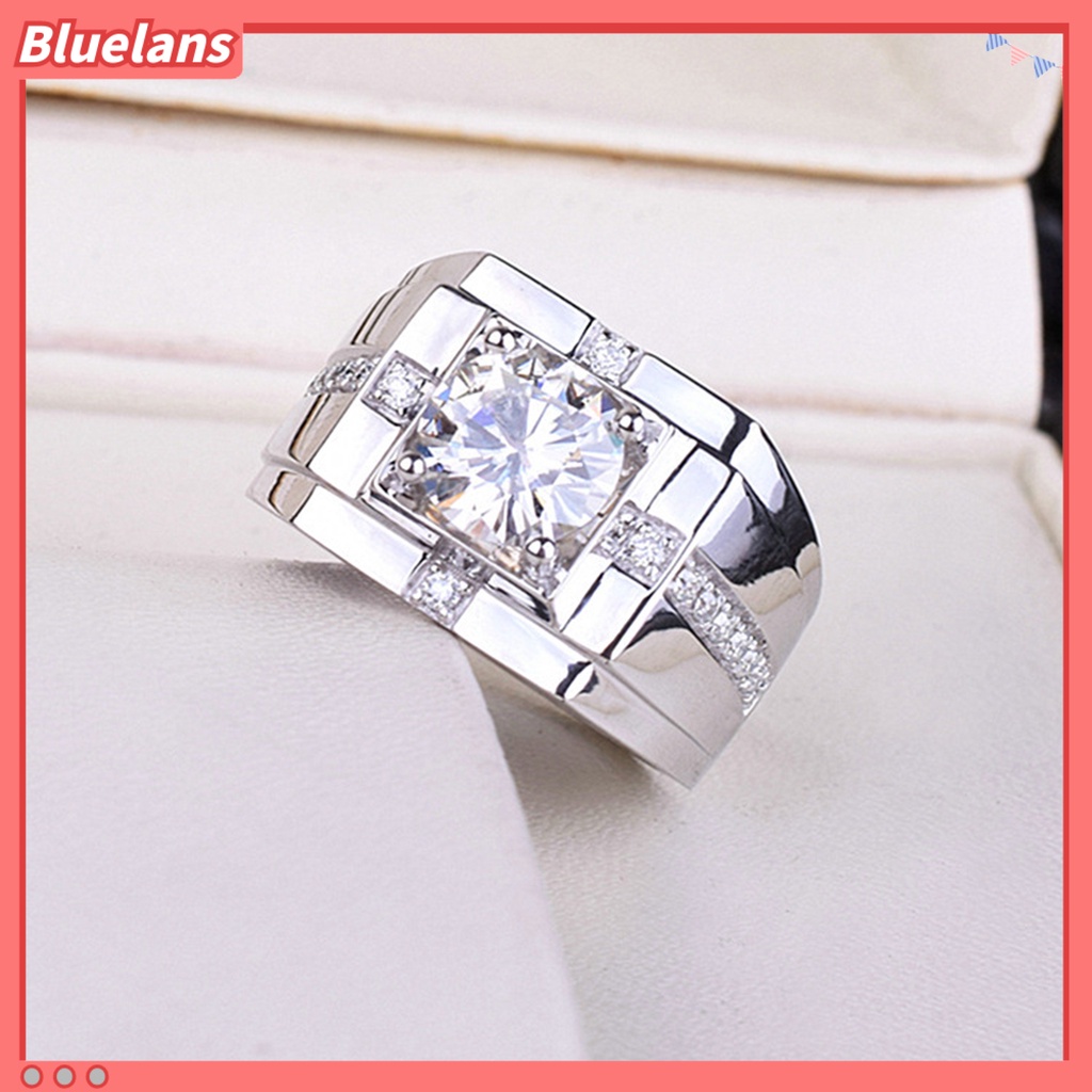 [BLS] Cincin Zirkon Bersinar Geometris Berlian Imitasi Hias Electroplating Hypoallergenic Dekorasi Perhiasan Pria Pertunangan Terbuka Jari Cincin Band Untuk Hadiah