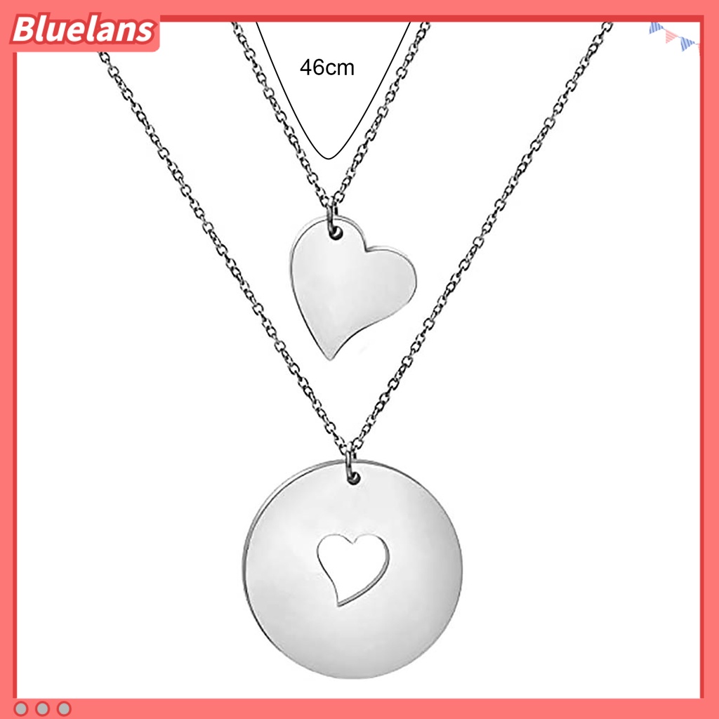 [BLS] 1pc/1 Set Liontin Kalung Beberapa Layer Finishing Terang Hollowed Heart Pendant Berbentuk O Rantai Leher Dekorasi Perhiasan Geometris Kalung Stainless Steel Untuk Pesta