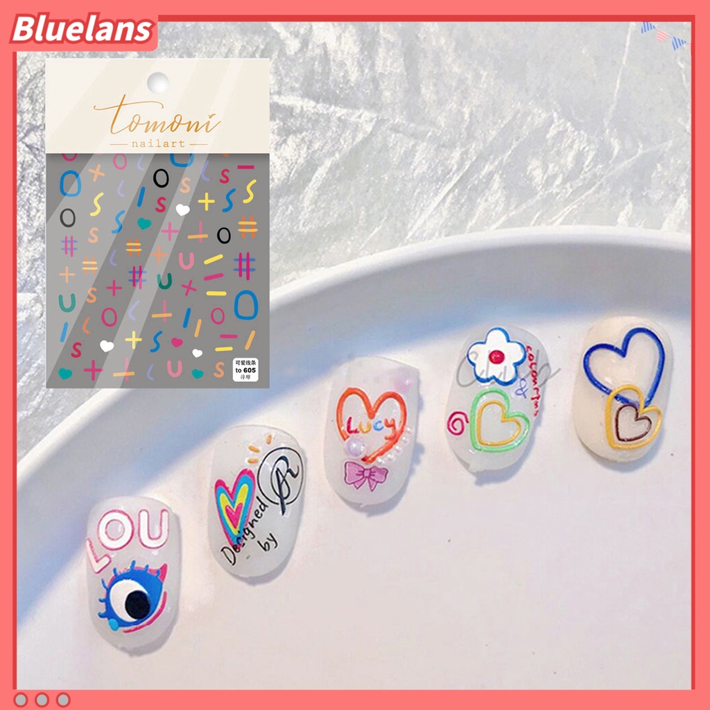 [BLM] Stiker Kuku Stereo Line Colorful Alphabet Nail Decals Untuk Wanita