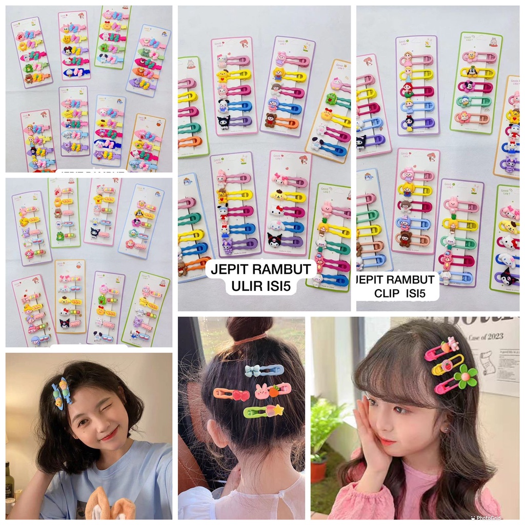 PGC (1set isi 5pcs) Jepit Rambut Kartun Lucu Sanrio Klip Poni Korea Fashion Lucu Gaya Akseoris Fashion