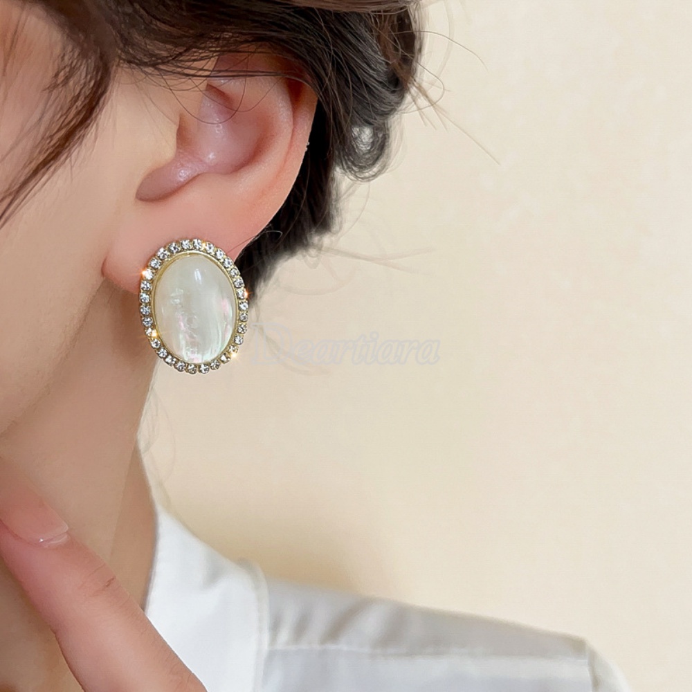 Anting Batu Mata Kucing Oval Modis Retro Gaya Minoritas Prancis Anting Earstuds Pribadi