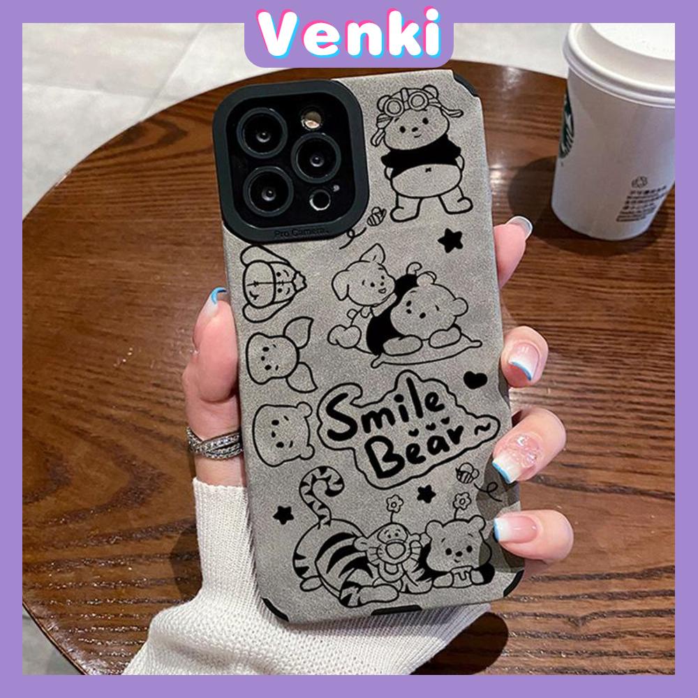 VENKI - Untuk iPhone 11 Case Leather Pupil Suede Case Soft Shockproof Airbag Case Pelindung Kamera Keluarga Kartun Lucu Kompatibel iPhone 14 13 Pro max 12 xr xs 7Plus 8Plus