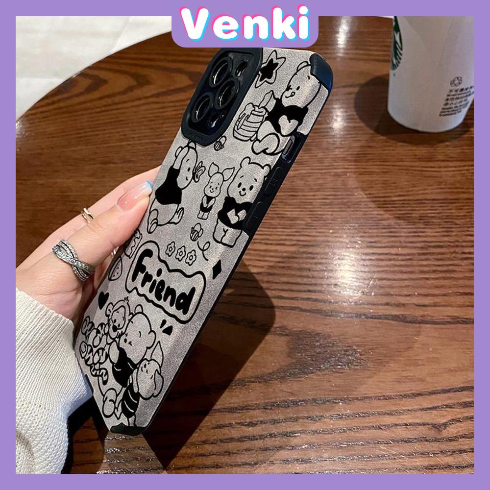 VENKI - Untuk iPhone 11 Case Leather Pupil Suede Case Soft Shockproof Airbag Case Pelindung Kamera Karakter Kartun Lucu Kompatibel dengan iPhone 14 13 Pro max 12 xr xs 7Plus 8Plus