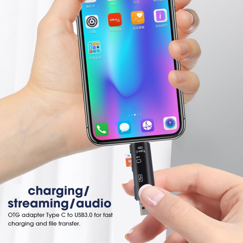 Multifungsi OTG Card Reader 5-IN-1 Micro USB Type C TF Card Reader/Flash Drive Smart Memory Card/Kompatibel Untuk Ponsel Android Adaptor Komputer/Aksesoris Telepon