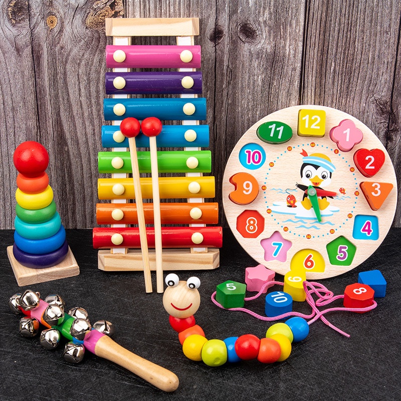 SB Mainan kayu Edukasi Montessori Blok Susun / Mini Round Bead /  Basic Shape / Tower