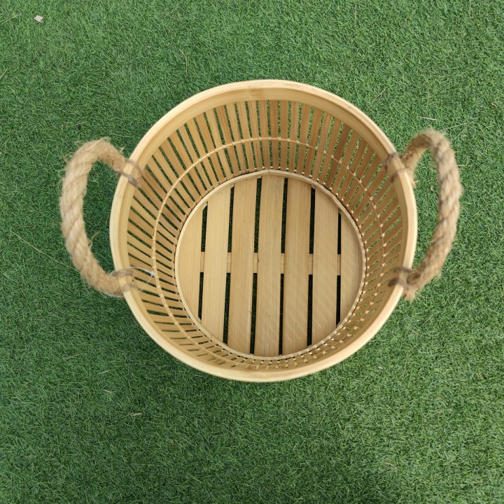 29 Keranjang Laundry Baju Basket Bambu Handle Dadung Small - 30x30x30cm