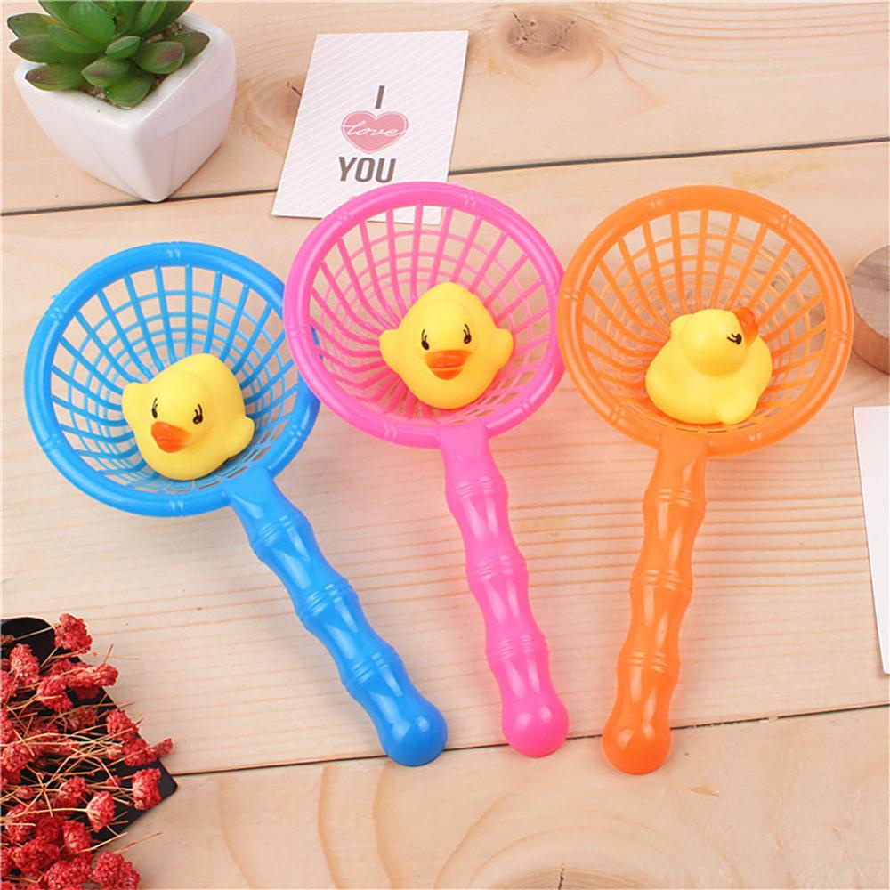 Timekey 5Pcs /set Bayi Bebek Apung Mainan Mandi Mini Renang Cincin Karet Bebek Kuning Jaring Ikan Mandi Renang Balita Mainan H8M2