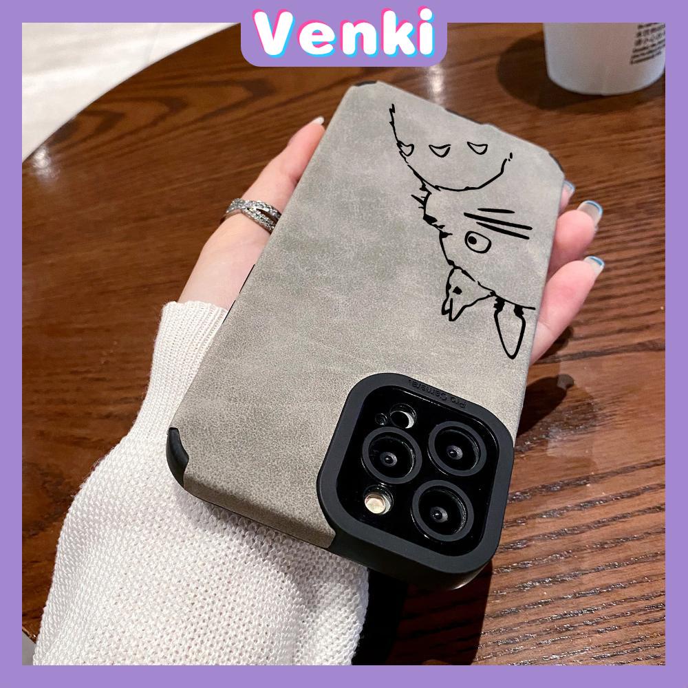 VENKI - Untuk iPhone 11 Case Leather Pupil Suede Cover Soft Shockproof Case Camera Simple Cute Totoro Kompatibel dengan iPhone 14 13 Pro max 12 Pro max xr xs 7Plus 8Plus