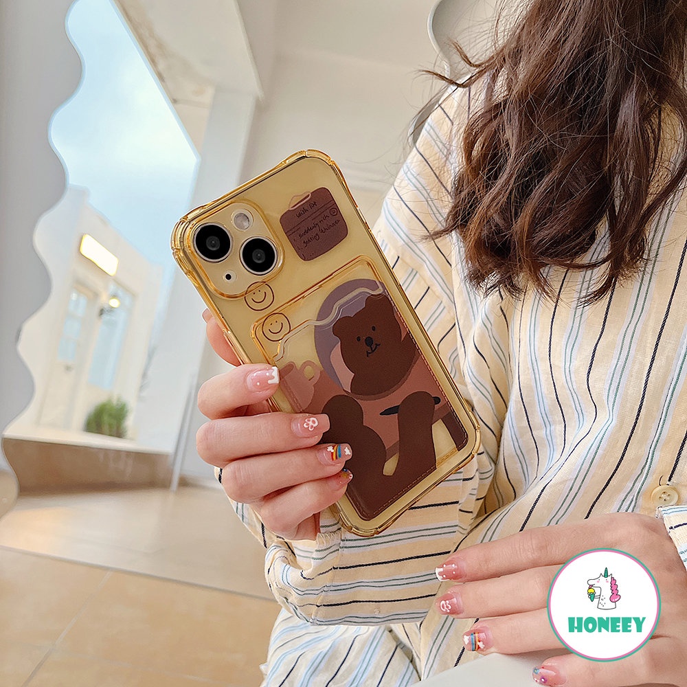 Case Beruang Coklat Kartun Lucu Untuk Iphone14 13 12 Pro Max Casing iPhone 11 Pro Max XR X XS Max8 7 14 Plus Dompet Tutup Belakang