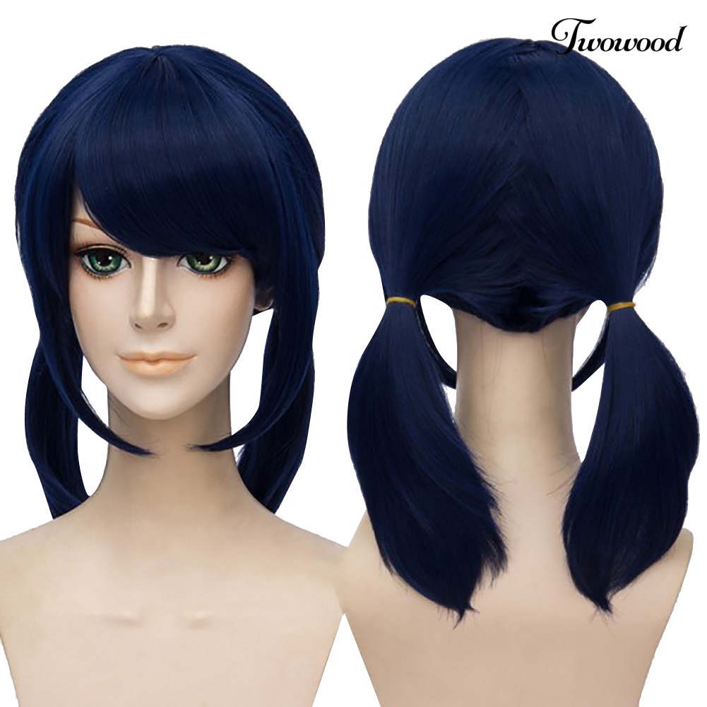 Twowood Stylish Cute 2ikat Rambut Biru Tua Lurus Wig Wanita Cosplay Pesta Sopak