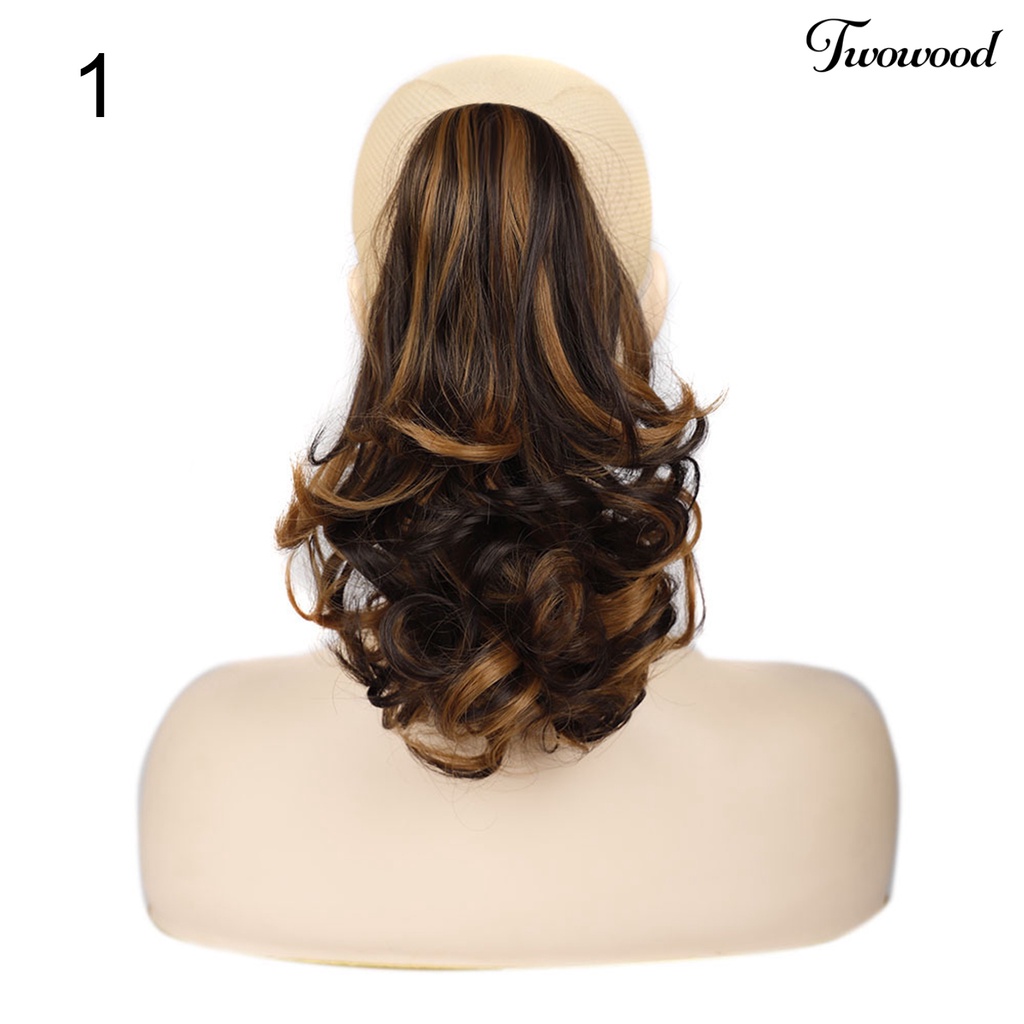 Twowood Wanita Wig Ponytail Style Soft Inner Mesh Serat Suhu Tinggi Pendek Bergelombang Ponytail Extension Rambut Hitam Coklat Untuk Perempuan