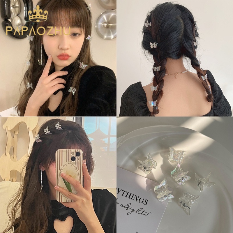 Papaozhu Gadis Korea Kecil Kupu-Kupu Rambut Cakar Klip Glittery Little Mermaid Butterfly Hairpin Indah Aksesoris Rambut