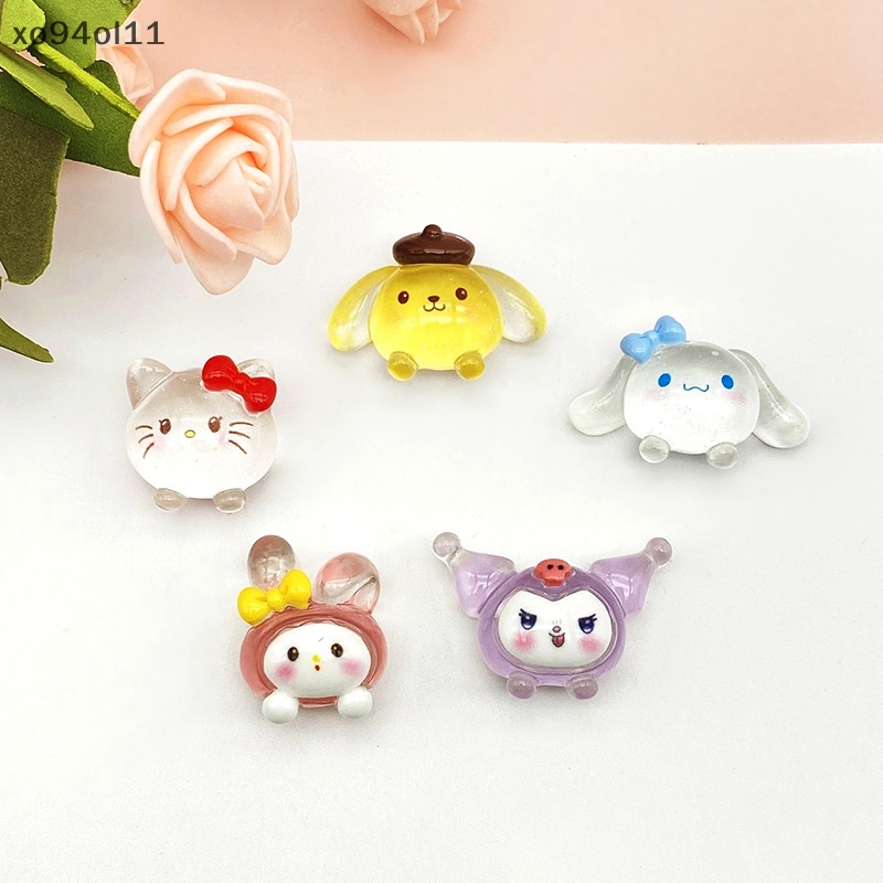 Xo 2Pcs Luminous Sanrio Ornamen Kartun HelloKitty Kayu Manis Kuromi Boneka Micro Landscape Dekorasi Rumah Boneka Miniatur Mainan OL