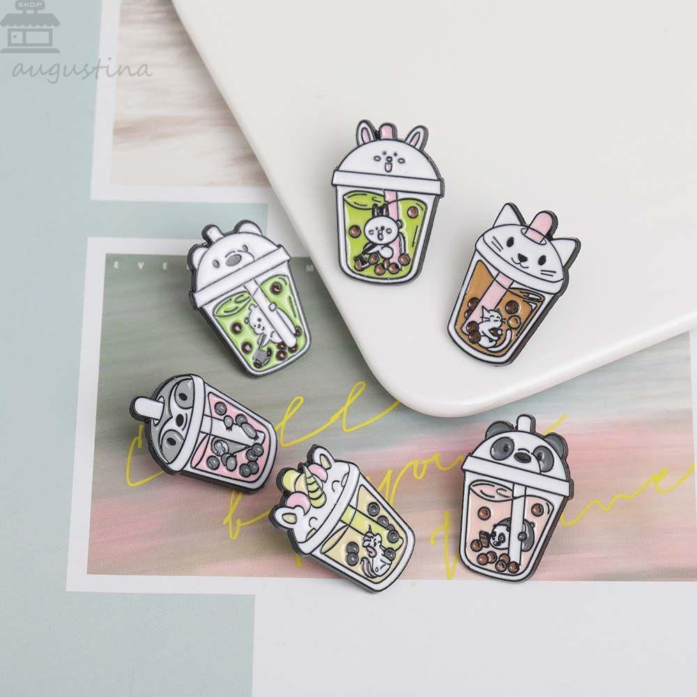 Agustinina Teh Susu Pet Bros Hadiah Untuk Anak-Anak Kartun Beruang Kerah Pin Bentuk Hewan Lencana Pin Enamel Pin