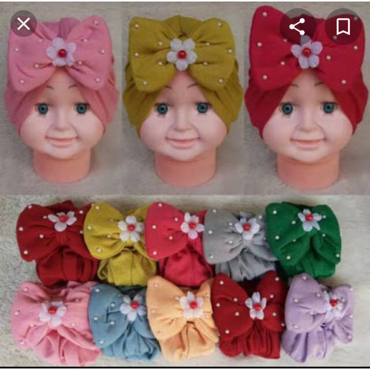 turban bayi / turban anak denisa pita bunga mutiara usia 0-3 tahun packing plastik perpcs