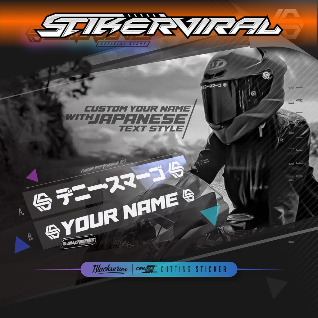 CUSTOM Cutting Sticker Nama | Stiker Helm | Stiker Visor | Stiker Kanji