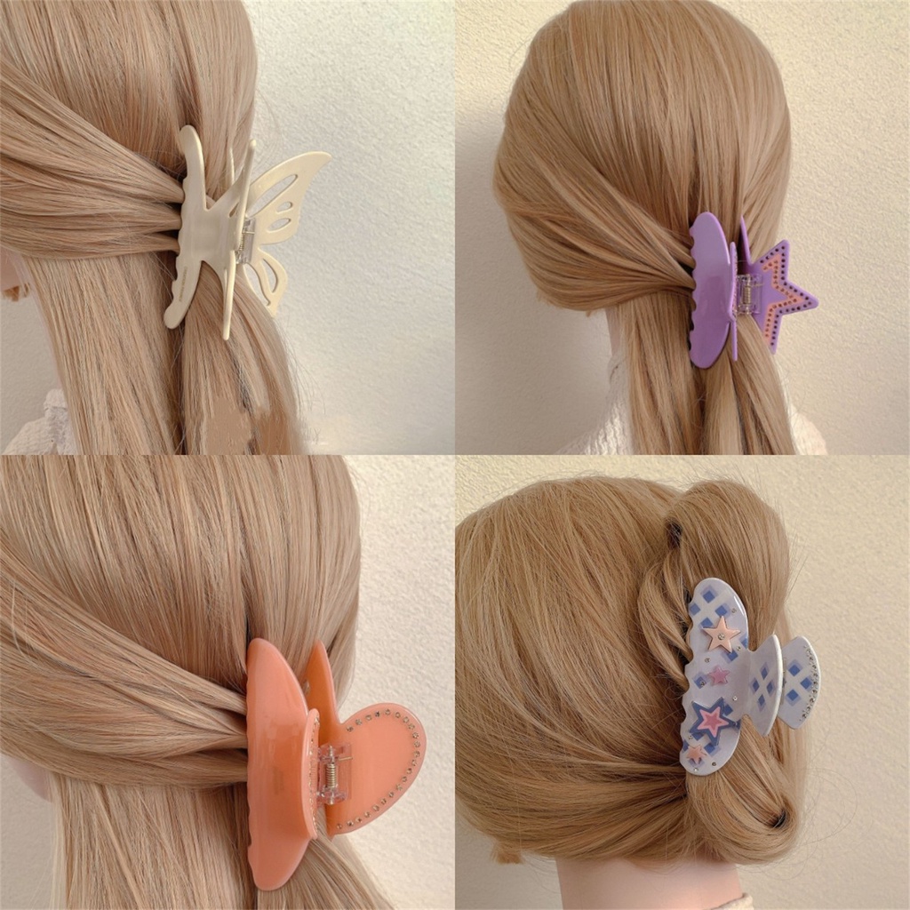 Versi Korea Asetat Manis Hairgrips 3D Butterfly/Five-Pointed Star/Heart Hairclaw Untuk Anak Perempuan Sederhana Serbaguna Aksesoris Rambut