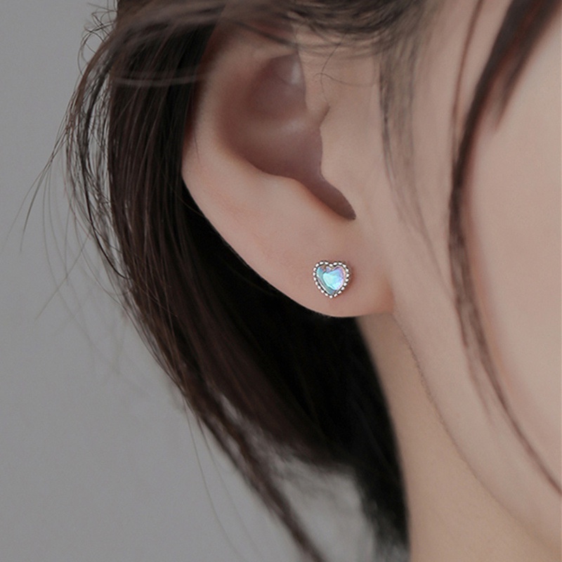 Anting Perak Hati Moonstone Y2K Kristal Stud Earring Untuk Wanita Fashion Perhiasan Aksesoris