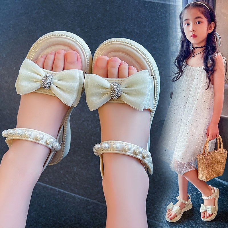 Minipetite 23SH2180 Sepatu sendal pita mutiara anak perempuan santai size 25 - 36