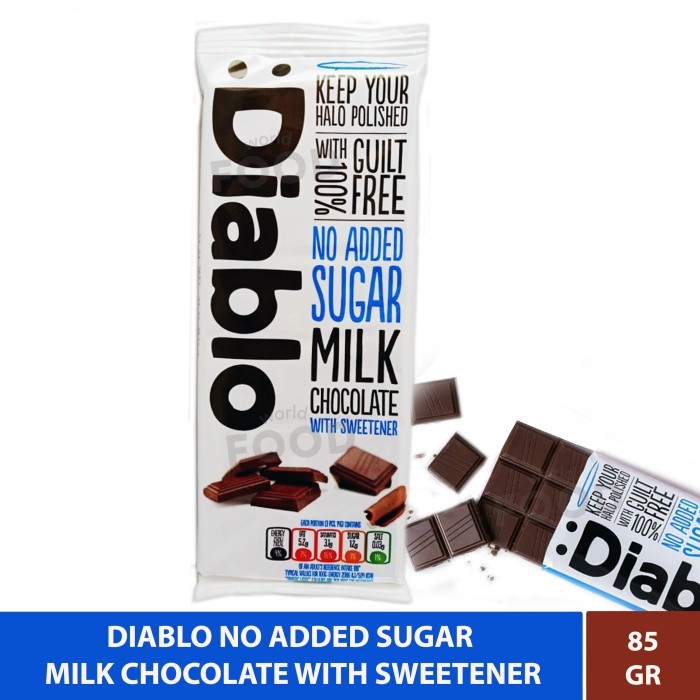 

DIABLO NO ADDED SUGAR MILK CHOCOLATE WITH SWEETENER 85 GR - COKELAT SUSU