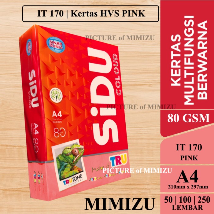 

SIDU Kertas HVS Warna A4 80 Gsm IT 170 PINK (Merah Muda)