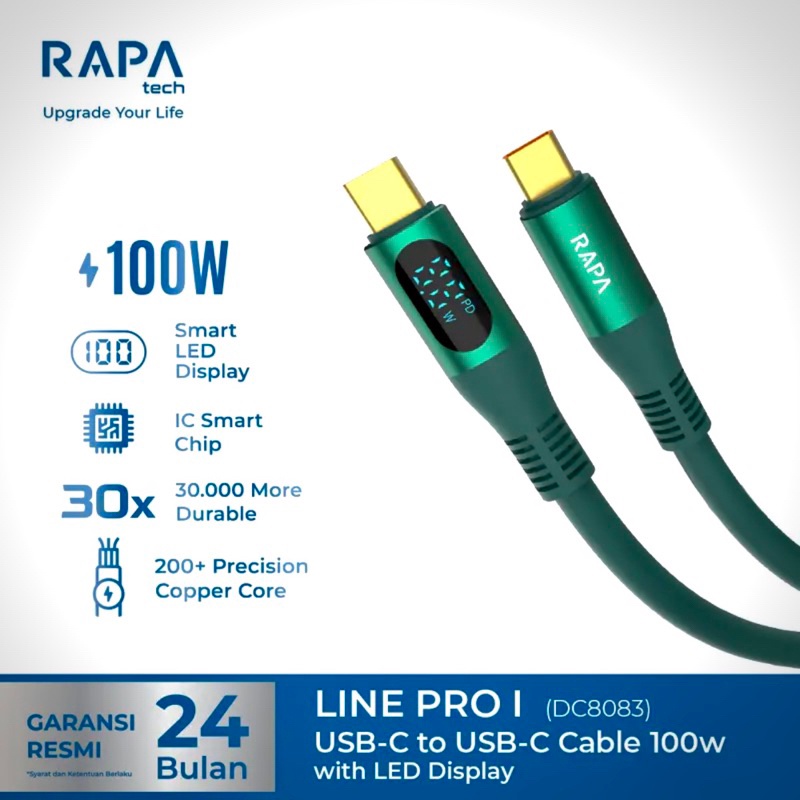 RAPAtech LED Kabel Data Usb Type C to Type C PD Fast Charging Up to 100W Premium Quality Strong Cable Usb C ke C original bergaransi