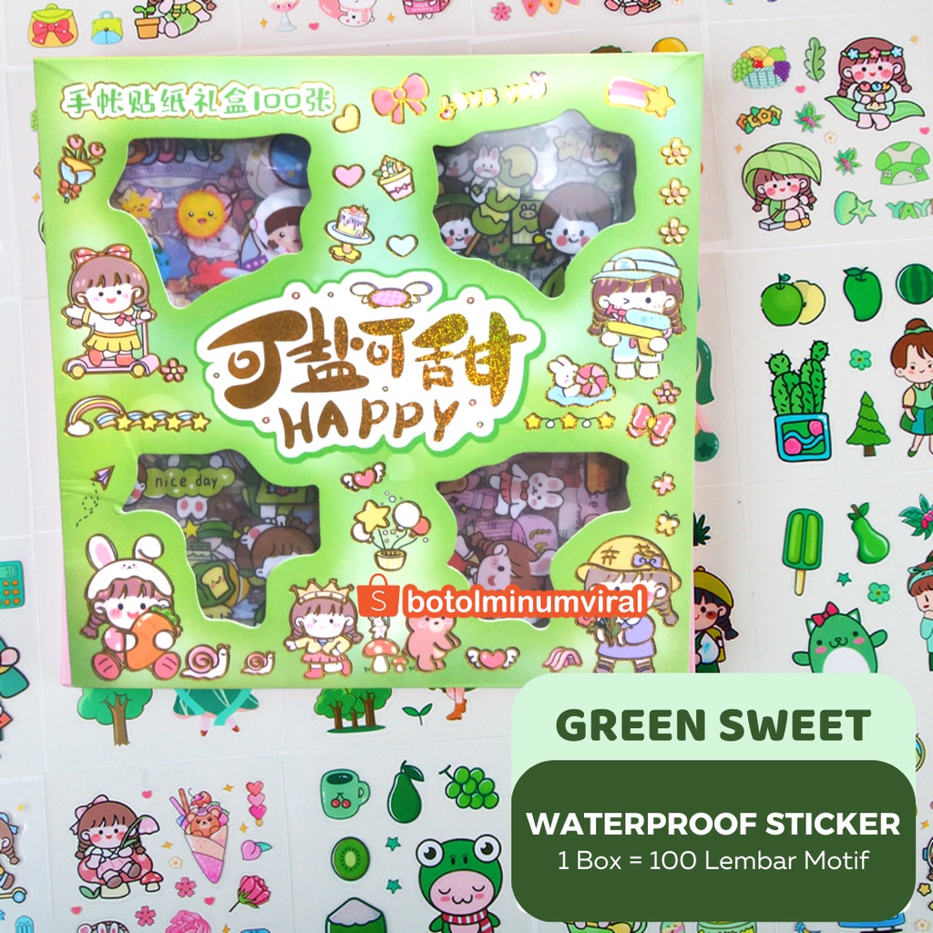 Sticker Momo Happy 100 Pcs Box 2D Viral Tahan Air Aesthetic Waterproof Sticker