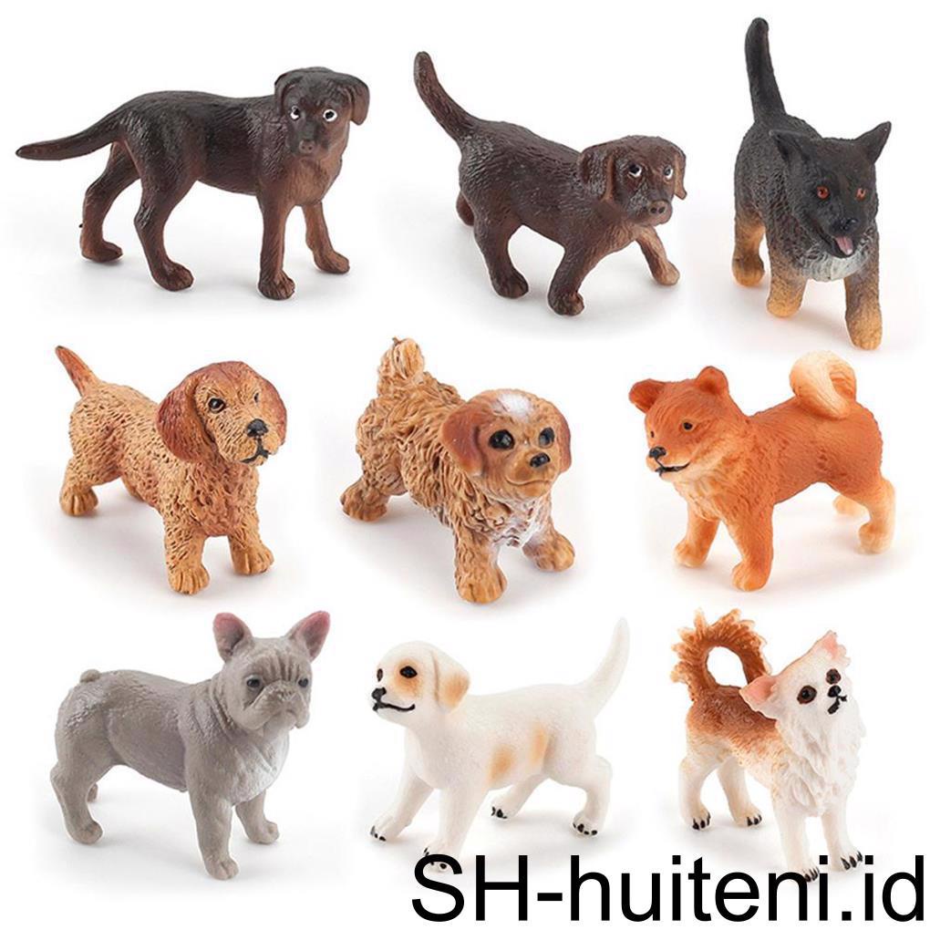 Huit 9PCS Kartun Boneka Puppy Mini Ringan Ornamen Patung Mainan Hewan Lucu Koleksi Model Mainan Ulang Tahun Dekorasi Pesta Natal