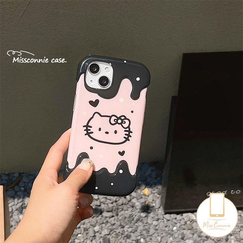 Casing Ponsel 3D Ice Cream Pink Kompatibel Untuk IPhone 7Plus 11 14 13 12 Pro Max XR 78 Plus X XS Max 8Plus Lembut Tpu Shockproof Kartun Lucu Hello Kitty Cat Cover