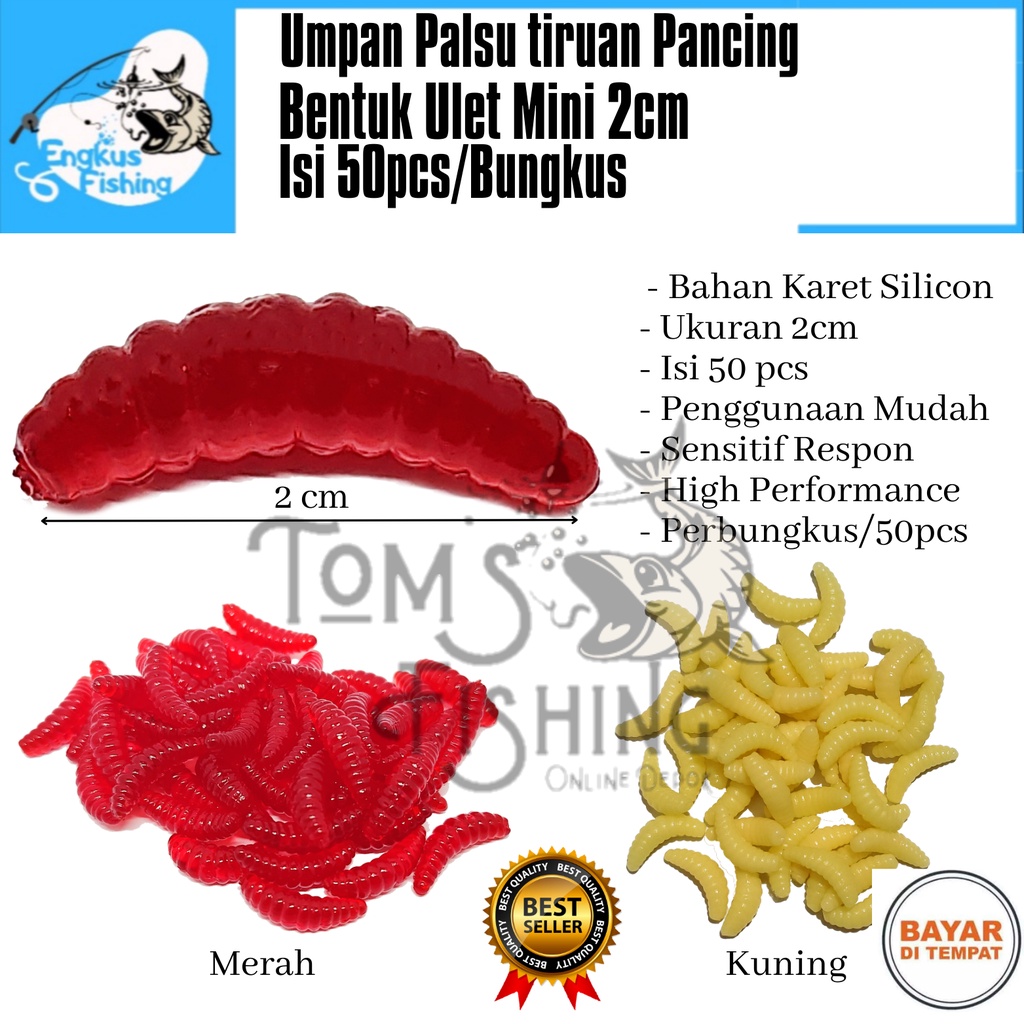 Umpan Palsu Pancing Ulat Cacing 2cm Perbungkus (Isi 50pcs) Karet Silicon Murah - Engkus Fishing