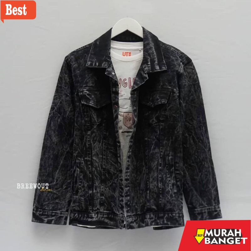 Jaket denim pria terbaru- Jaket Pria Jeans Sandwash Black denim snowblack oversize original jaket pr