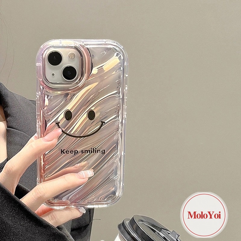 Case Smile Huruf Sederhana Kreatif Kompatibel Untuk IPhone 7Plus XR XS X Max11 14 12 13Pro Max 6 6S 7 8Plus SE 2020 Gradien Cinta Hati Kartu Laser 3D Stereo Korgasi Soft Cover