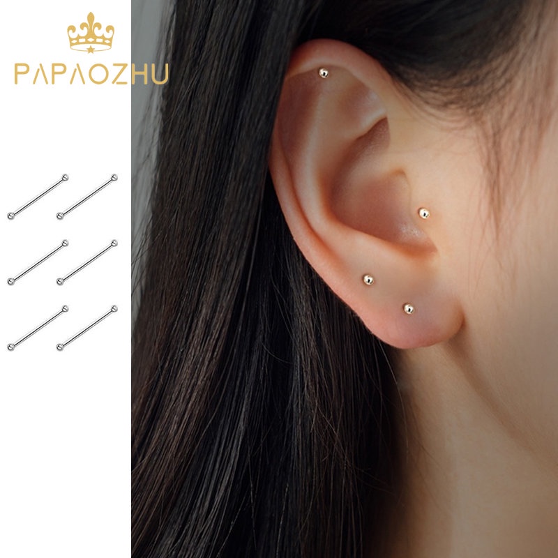 Papaozhu ins Trendi S925 Sterling Silver Bola Kecil Stud Anting Untuk Wanita Perempuan Hypoallergenic Piercing Cartilage Earring Perhiasan