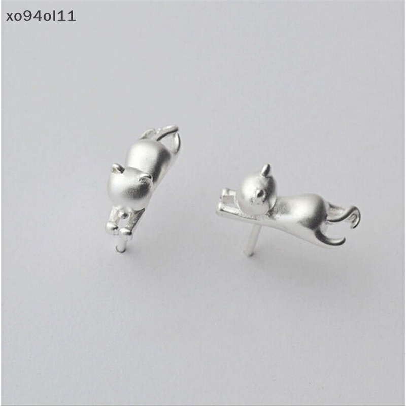 Xo Fashion Halus Mungil Lucu Kucing Anting Chic Perak Disepuh Kitty Stud Earrings OL