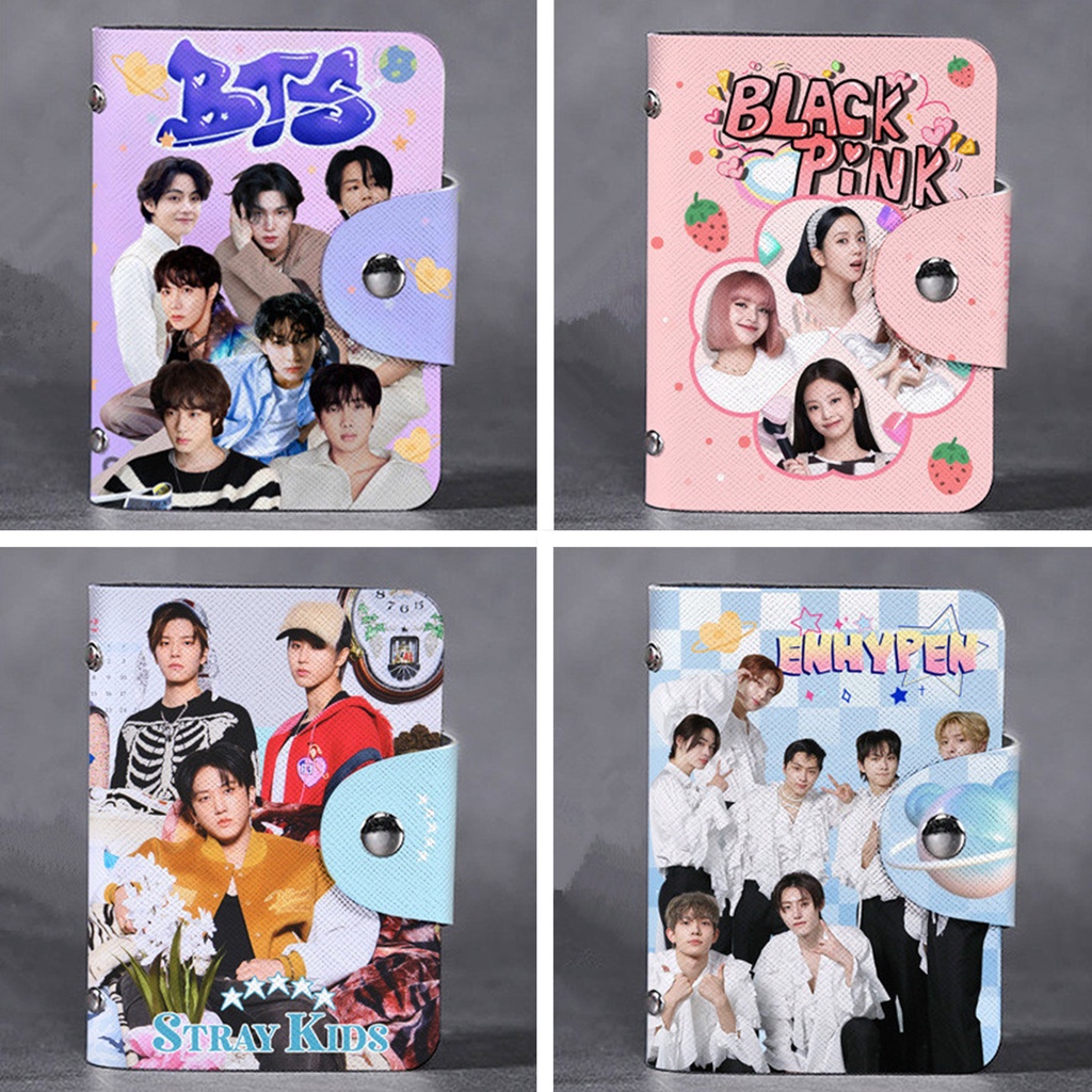 1pc Hitam-PINK BT-S ENHYPEN STRAY KIDS Tempat Kartu Bangtan Boys Straykids ENHYPEN Lomo Card Bag Photocards Collection Book