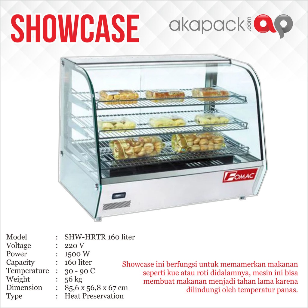 Showcase hangat / Rak Pajangan Makanan / Showcase roti / SHW-HRTR 160 L / Mesin Pengolah Makanan