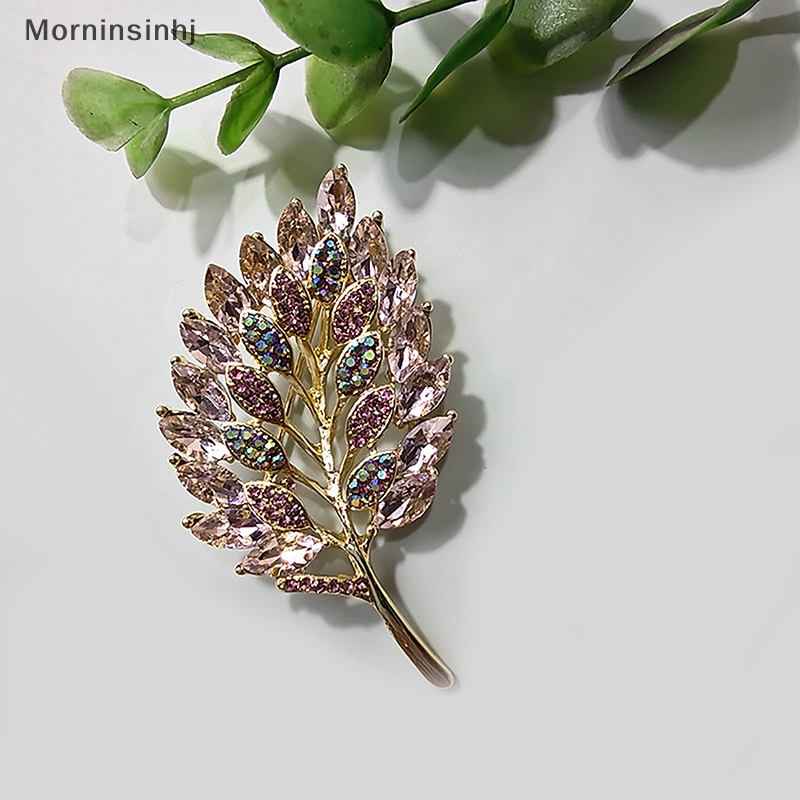 Mornin Elegan Tanaman Daun Logam Bros Fashion Korsase Berlian Imitasi Perhiasan Vintage Brooch Pin Aksesoris Pakaian Untuk Wanita Hadiah id