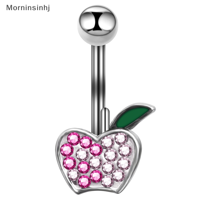 Mornin Cincin Pusar Buah Stainless Steel Seksi Kristal Berlian Imitasi Cherry Pusar Kuku Untuk Wanita Tubuh s Perhiasan Belly Ring id