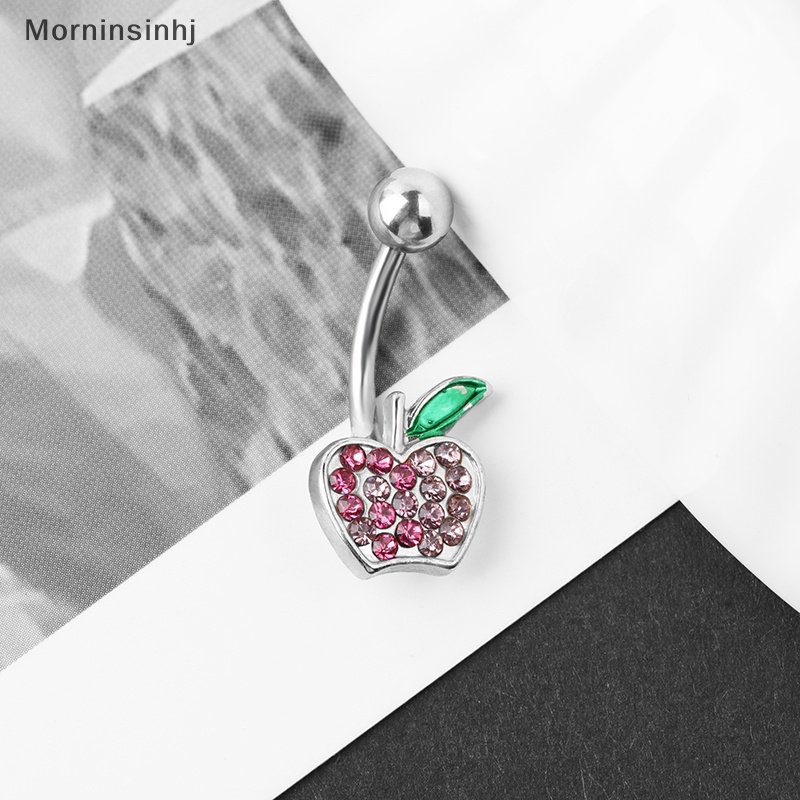 Mornin Cincin Pusar Buah Stainless Steel Seksi Kristal Berlian Imitasi Cherry Pusar Kuku Untuk Wanita Tubuh s Perhiasan Belly Ring id