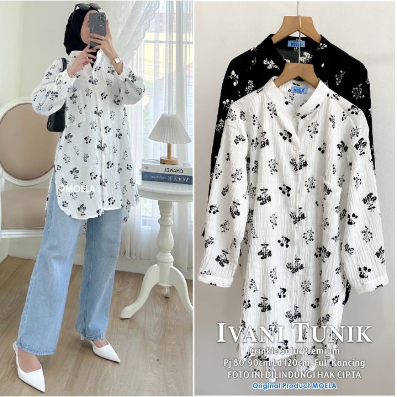 (BISA COD) Ivani Tunik Premium Atasan Jumbo Busui Friendly Tunik Motif Bunga Tunik Full Kancing Baha