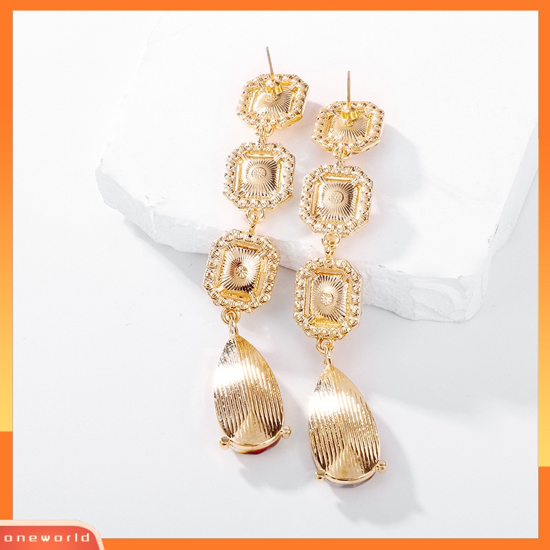 [Satu] Eropa Dan Amerika Mode high-end Anting-Anting Perancis super flash Berlian Panjang Tetesan Air Geometris Anting Pengantin