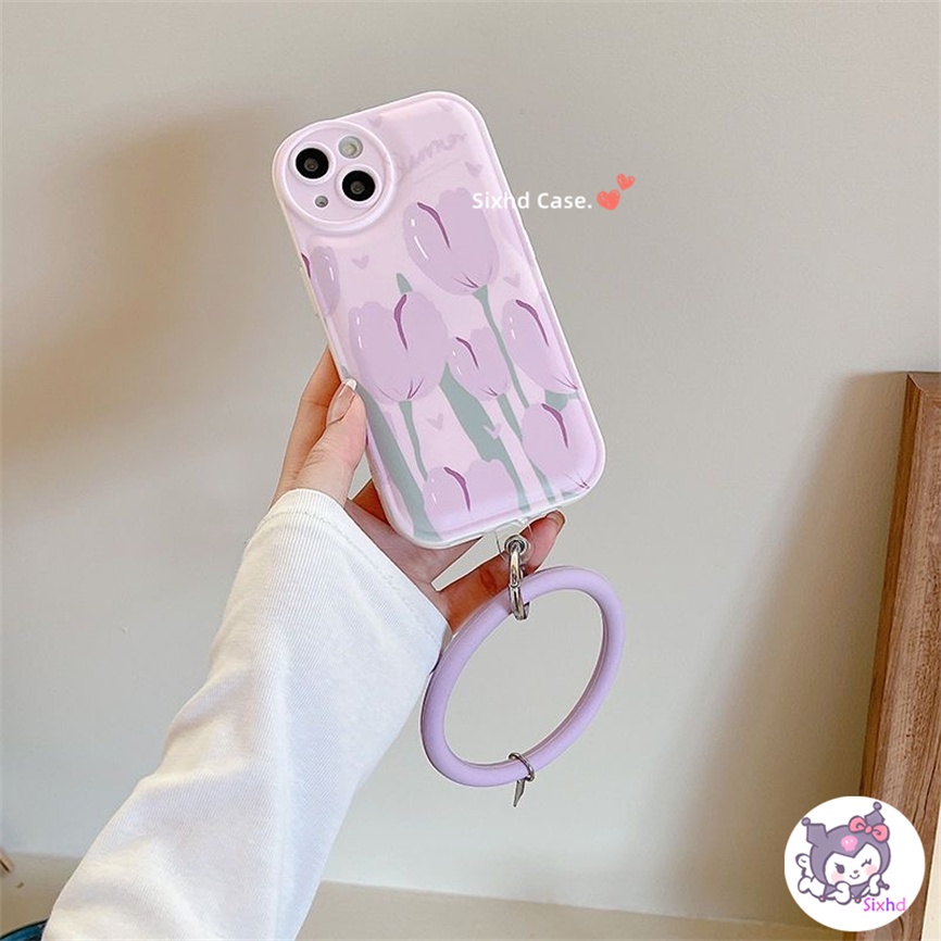 Redmi 12C 10C 10A 9T 9C Note12 11s 11 10 9 8Pro10 9A 9 Xiaomi 12Lite 11Lite 11T 10T Poco M3 M4 F3 X4 X3Pro NFC Ins Gentle Purple Tulip Phone Case +Ring +Bracket Soft Cover