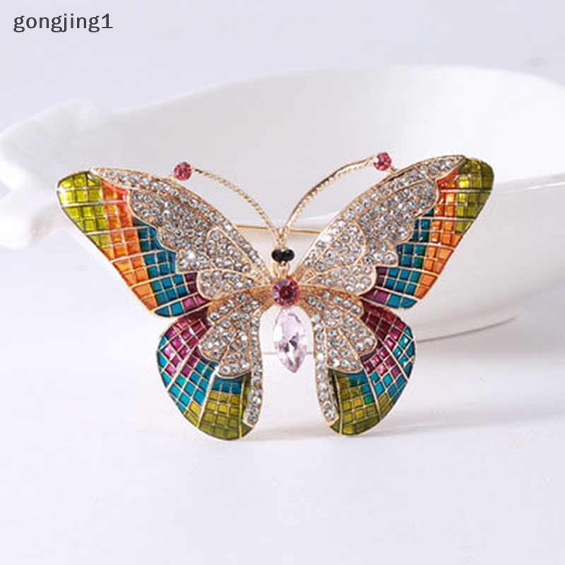 Ggg Bros Kupu-Kupu Besar Wanita Enamel Berlian Imitasi Serangga Brooch Pin Hadiah ID