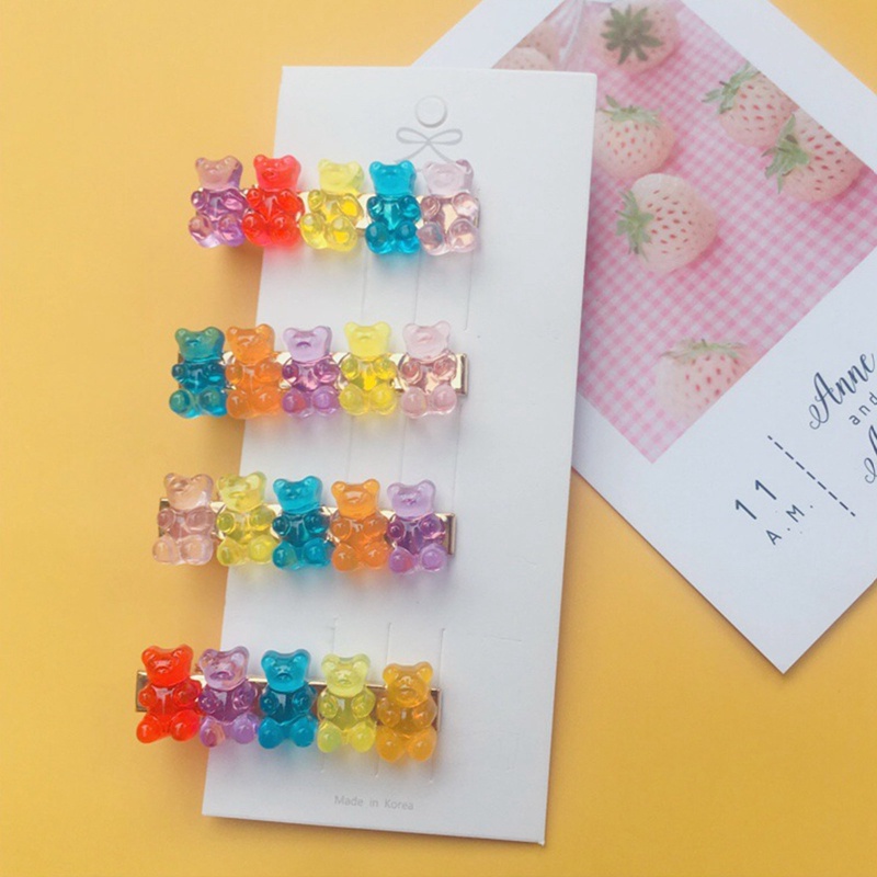 Cute Bear Candy Color Jepit Rambut Barrette Colorful Hair Clip Jelly Color Gummy Hiasan Kepala Gadis Wanita Jepit Rambut Duckbill Klip Hiasan Kepala