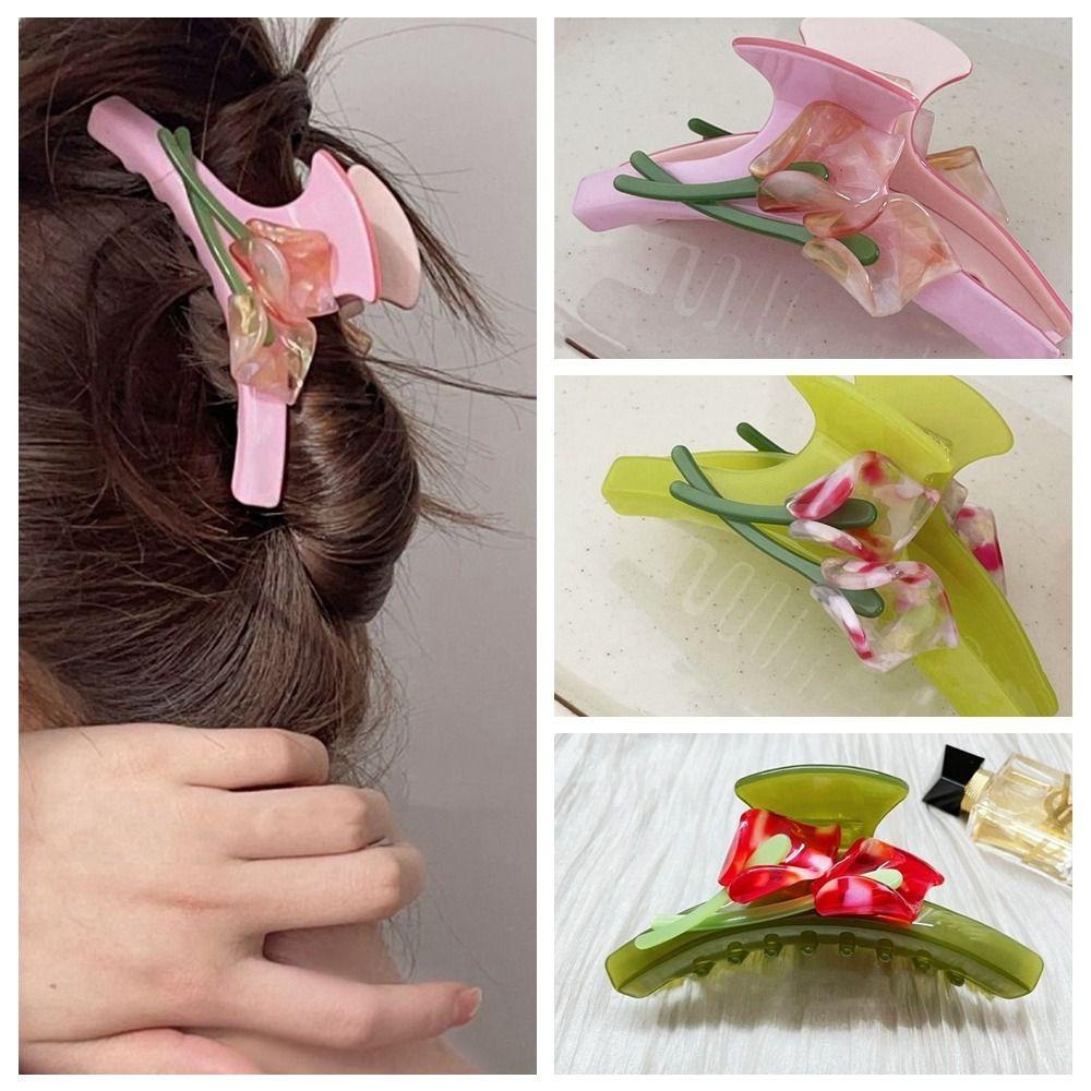 Needway Flower Hair Claw Lucu Personalized Acetic Acid Ponytail Holder Jepit Rambut Klip Hiu Asetat Untuk Wanita