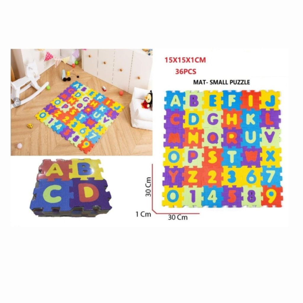 Karpet Puzzle - Mat - Puzzle Alphabet dan Angka Mini isi 36 pcs - Matras Anak - Karpet Foam Abjad Hu