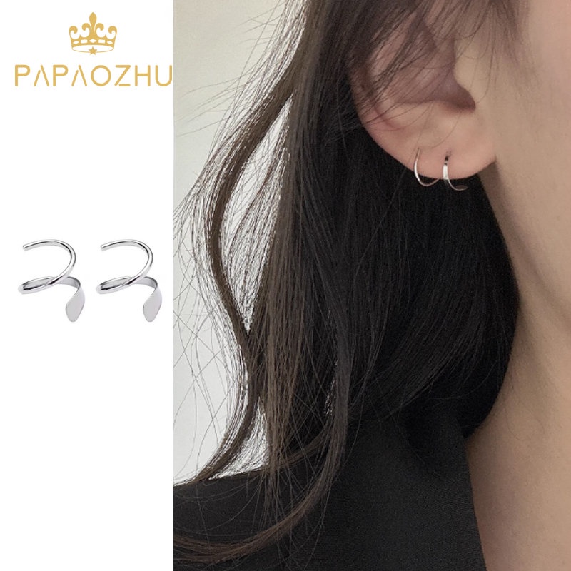 Papaozhu Mode Sederhana S925 Perak Sprial Musim Semi Stud Anting-Anting Untuk Wanita Perempuan Minimalis Memutar Garis Geometris Tindik Anting-Anting Hypoallergenic Telinga Perhiasan Aksesoris