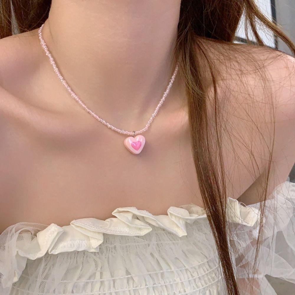 Mxbeauty Y2K Kalung Hati Trendy Manis Kupu-Kupu Pendent Girl Choker Akrilik Multi-Warna Gadis Manik-Manik Kalung Untuk Hadiah Ulang Tahun